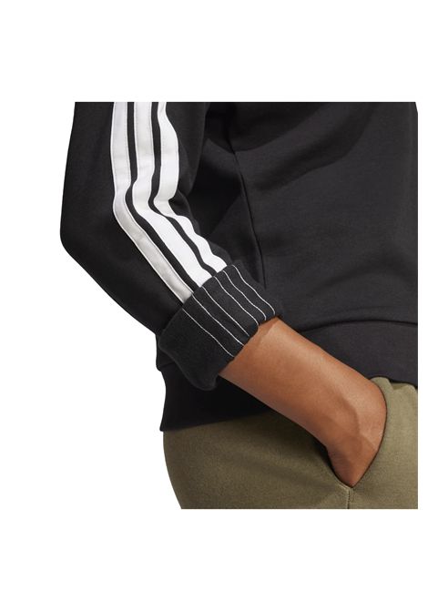 Adidas Essentials 3 Stripes Fleece Crewneck Sweatshirt Black White Women ADIDAS CORE | Sweatshirts | JE1298-